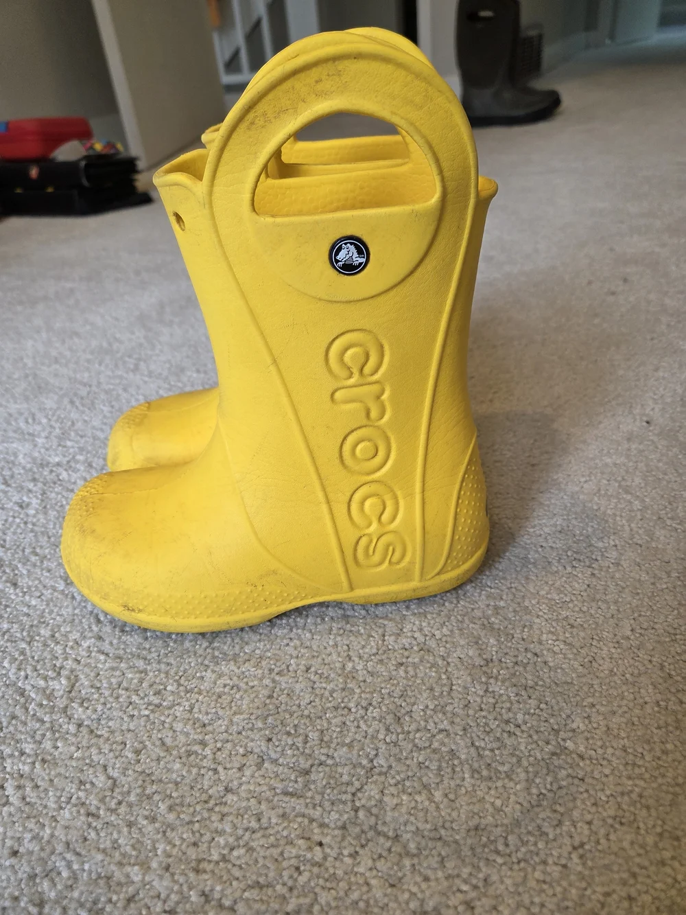 CROCS Kids Bright Yellow Handle Rain Boots